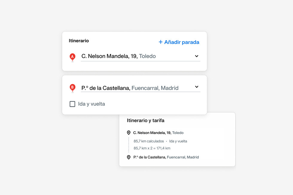 Una imagen de la aplicación de gastos de viaje de negocios de Payhawk que muestra lo fácil que es calcular el kilometraje y reembolsar los gastos de viaje de negocios de los empleados